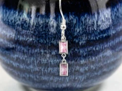 Sterling Silver Cubic Zirconia Rectangle Bezel Connector Pink, 3mm X 5mm
