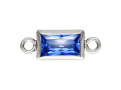 Sterling Silver Cubic Zirconia Rectangle Bezel Connector Sapphire, 3mm X 5mm