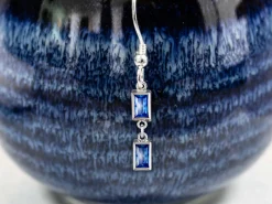Sterling Silver Cubic Zirconia Rectangle Bezel Connector Sapphire, 3mm X 5mm
