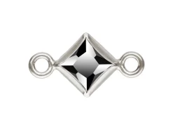 Sterling Silver Cubic Zirconia Square Bezel Connector Black, 3mm