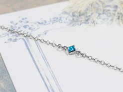 Sterling Silver Cubic Zirconia Square Bezel Connector Swiss Blue, 3mm