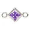 Sterling Silver Cubic Zirconia Square Bezel Connector Light Amethyst, 3mm