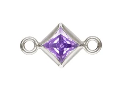 Sterling Silver Cubic Zirconia Square Bezel Connector Light Amethyst, 3mm