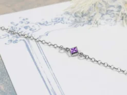 Sterling Silver Cubic Zirconia Square Bezel Connector Light Amethyst, 3mm