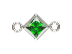 Sterling Silver Cubic Zirconia Square Bezel Connector Green, 3mm