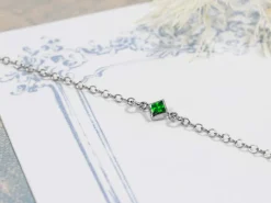 Sterling Silver Cubic Zirconia Square Bezel Connector Green, 3mm