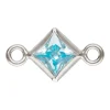 Sterling Silver Cubic Zirconia Square Bezel Connector Aquamarine, 3mm
