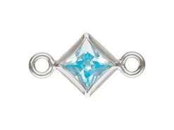Sterling Silver Cubic Zirconia Square Bezel Connector Aquamarine, 3mm