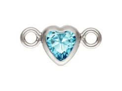 Sterling Silver Cubic Zirconia Heart Bezel Connector Swiss Blue, 3mm