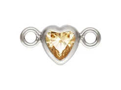Sterling Silver Cubic Zirconia Heart Bezel Connector Champagne, 3mm