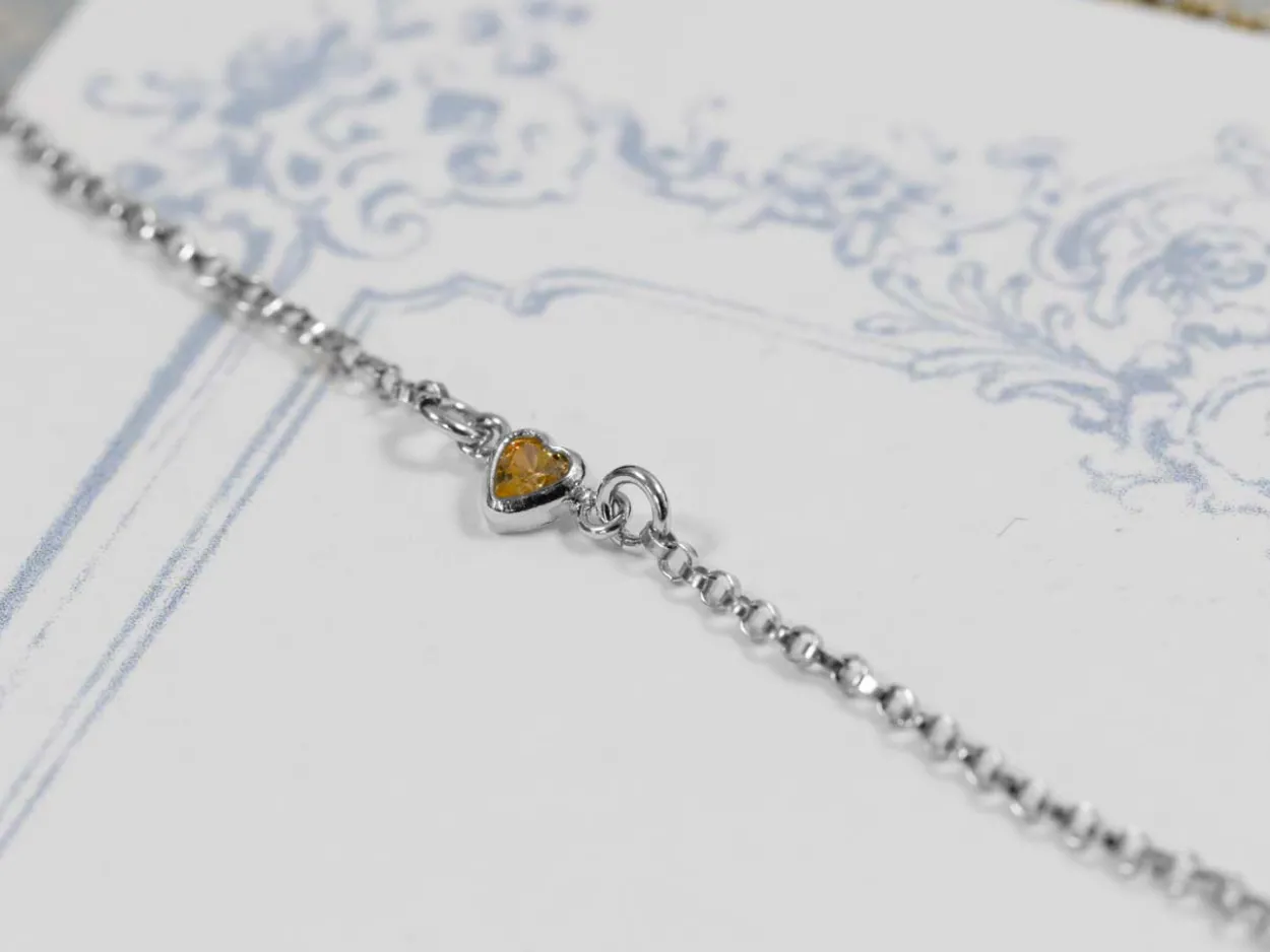 Sterling Silver Cubic Zirconia Heart Bezel Connector Champagne, 3mm