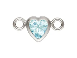 Sterling Silver Cubic Zirconia Heart Bezel Connector Aquamarine, 3mm