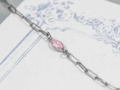 Sterling Silver Cubic Zirconia Marquise Bezel Connector Pink, 3mm X 6.0mm