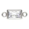 Sterling Silver Cubic Zirconia Rectangle Bezel Connector White, 3mm X 5mm
