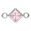 Sterling Silver Cubic Zirconia Square Bezel Connector Pink, 3mm