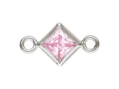 Sterling Silver Cubic Zirconia Square Bezel Connector Pink, 3mm