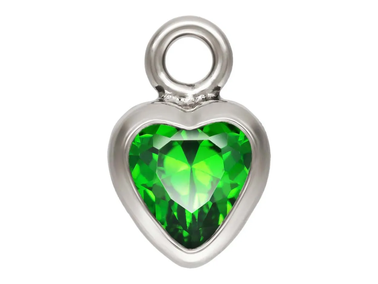 Sterling Silver Cubic Zirconia Heart Bezel Drop Connector Green, 3mm