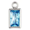 Sterling Silver Cubic Zirconia Rectangle Bezel Drop Connector Swiss Blue, 3mm X 5mm