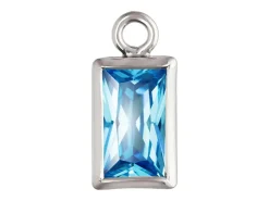 Sterling Silver Cubic Zirconia Rectangle Bezel Drop Connector Swiss Blue, 3mm X 5mm
