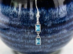Sterling Silver Cubic Zirconia Rectangle Bezel Drop Connector Swiss Blue, 3mm X 5mm