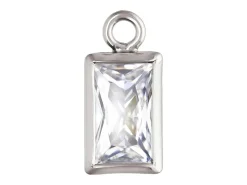 Sterling Silver Cubic Zirconia Rectangle Bezel Drop Connector White, 3mm X 5mm