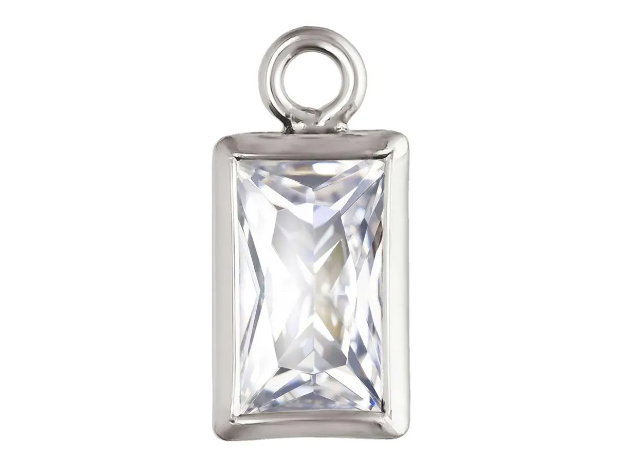 Sterling Silver Cubic Zirconia Rectangle Bezel Drop Connector White, 3mm X 5mm