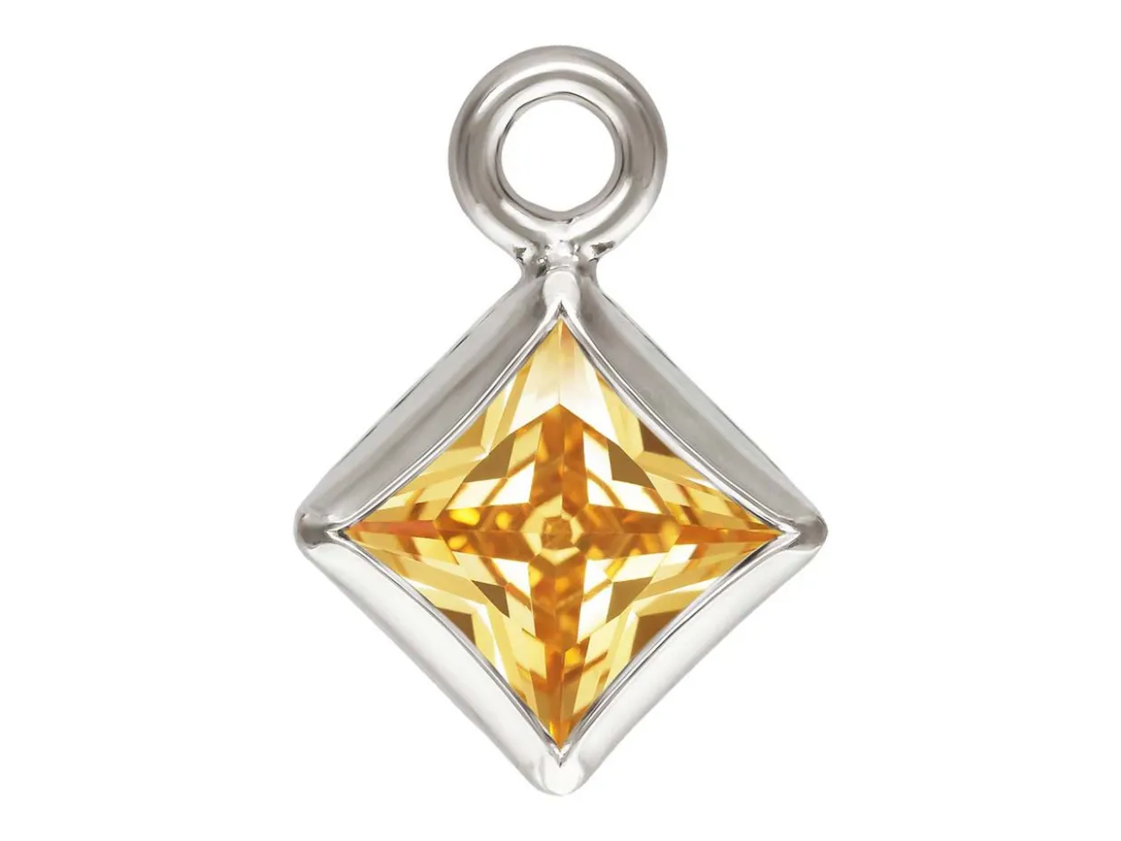 Sterling Silver Cubic Zirconia Square Bezel Drop Connector Champagne, 3mm