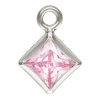 Sterling Silver Cubic Zirconia Square Bezel Drop Connector Pink, 3mm