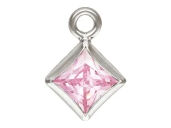 Sterling Silver Cubic Zirconia Square Bezel Drop Connector Pink, 3mm