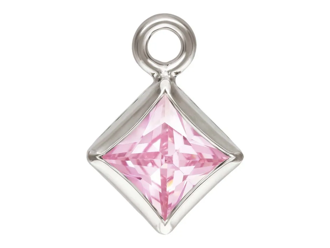 Sterling Silver Cubic Zirconia Square Bezel Drop Connector Pink, 3mm