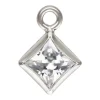 Sterling Silver Cubic Zirconia Square Bezel Drop Connector White, 3mm