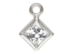 Sterling Silver Cubic Zirconia Square Bezel Drop Connector White, 3mm
