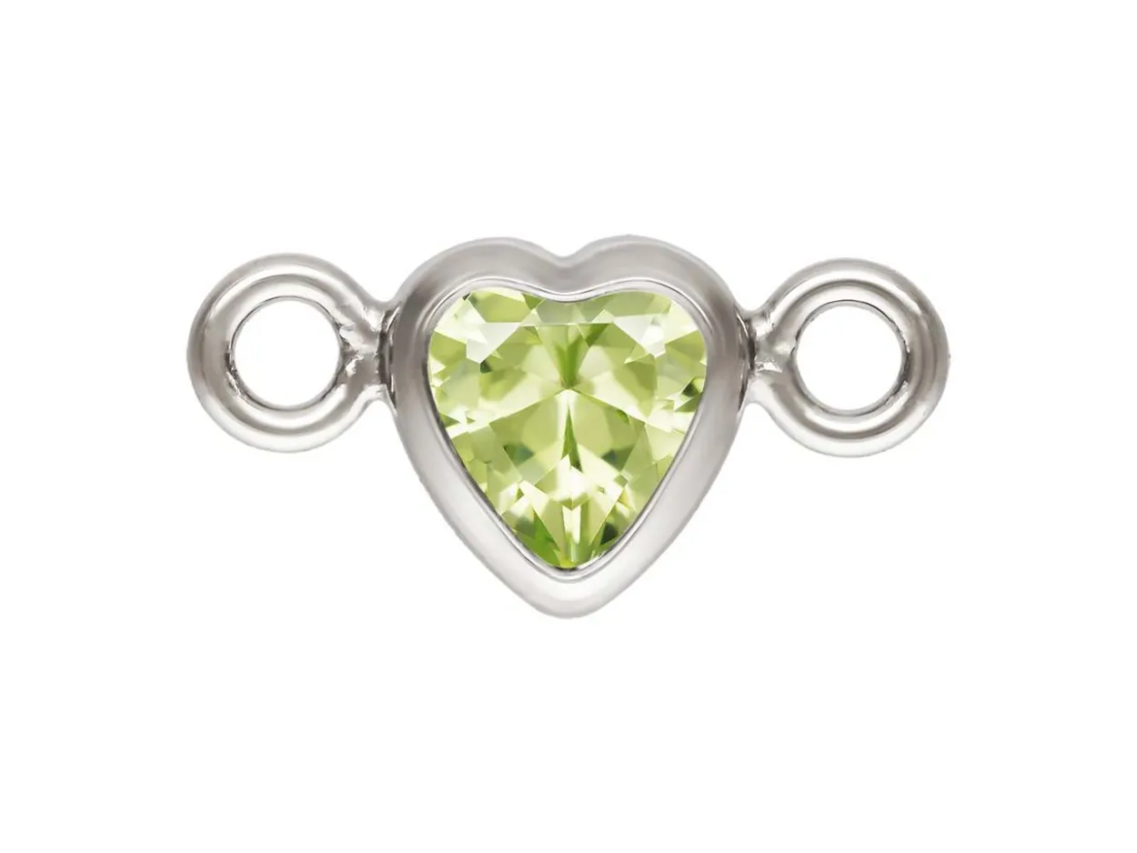 Sterling Silver Cubic Zirconia Heart Bezel Connector Lime, 3mm