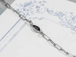 Sterling Silver Cubic Zirconia Marquise Bezel Connector Black, 3mm X 6.0mm