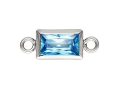 Sterling Silver Cubic Zirconia Rectangle Bezel Connector Swiss Blue, 3mm X 5mm