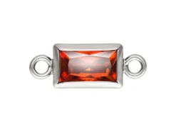 Sterling Silver Cubic Zirconia Rectangle Bezel Connector Ruby, 3mm X 5mm