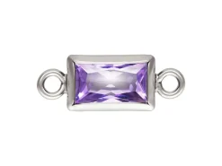 Sterling Silver Cubic Zirconia Rectangle Bezel Connector Light Amethyst, 3mm X 5mm