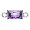 Sterling Silver Cubic Zirconia Rectangle Bezel Connector Amethyst, 3mm X 5mm