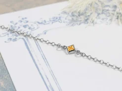 Sterling Silver Cubic Zirconia Square Bezel Connector Champagne, 3mm