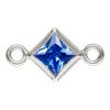 Sterling Silver Cubic Zirconia Square Bezel Connector Sapphire, 3mm