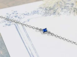 Sterling Silver Cubic Zirconia Square Bezel Connector Sapphire, 3mm