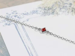 Sterling Silver Cubic Zirconia Square Bezel Connector Garnet, 3mm