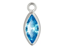 Sterling Silver Cubic Zirconia Marquise Bezel Drop Connector Swiss Blue, 3mm X 6.0mm