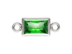 Sterling Silver Cubic Zirconia Rectangle Bezel Connector Green, 3mm X 5mm