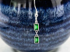Sterling Silver Cubic Zirconia Rectangle Bezel Connector Green, 3mm X 5mm