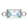 Sterling Silver Cubic Zirconia Rectangle Bezel Connector Aquamarine, 3mm X 5mm