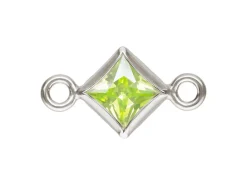Sterling Silver Cubic Zirconia Square Bezel Connector Lime, 3mm