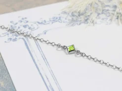 Sterling Silver Cubic Zirconia Square Bezel Connector Lime, 3mm