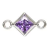Sterling Silver Cubic Zirconia Square Bezel Connector Amethyst, 3mm