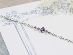 Sterling Silver Cubic Zirconia Square Bezel Connector Amethyst, 3mm